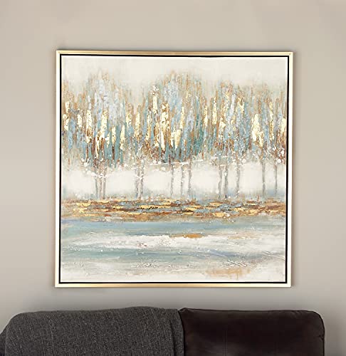 Deco 79 Canvas Tree Framed Wall Art With Gold Frame, 39" X 1" X 39", Blue #TOP22