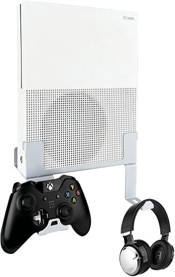 Xbox One S Wall Mount Steel Wall Mount Stand for Xbox One S with Detachable Controller & Headphone Holder Kit White