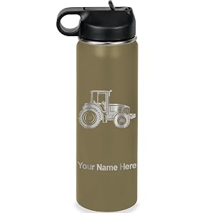 LaserGram Personalized Water Bottle Farm Tractor Stainless Steel Double Wall Vacuum Insulated with Flip Top Straw Custom Engraved