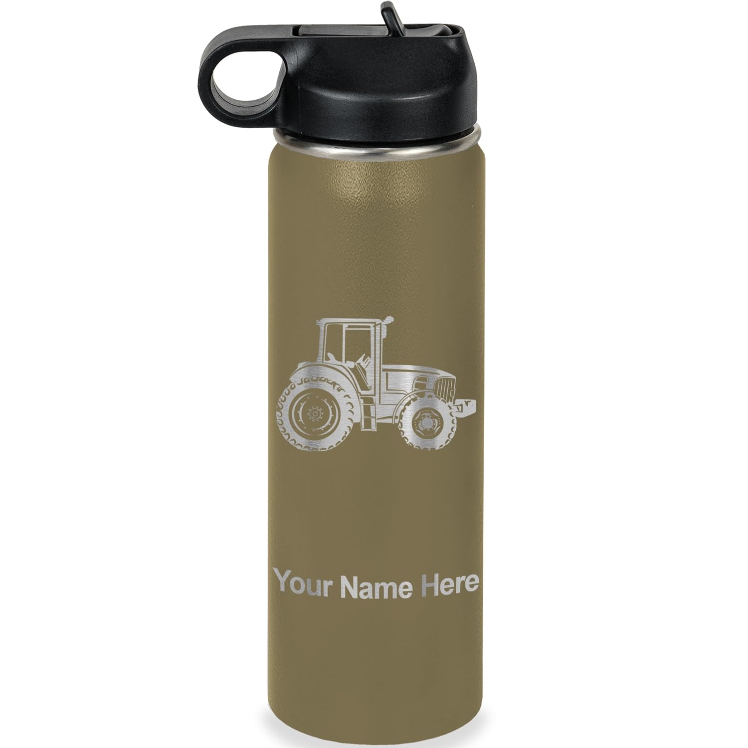 LaserGram Personalized Water Bottle Farm Tractor Stainless Steel Double Wall Vacuum Insulated with Flip Top Straw Custom Engraved