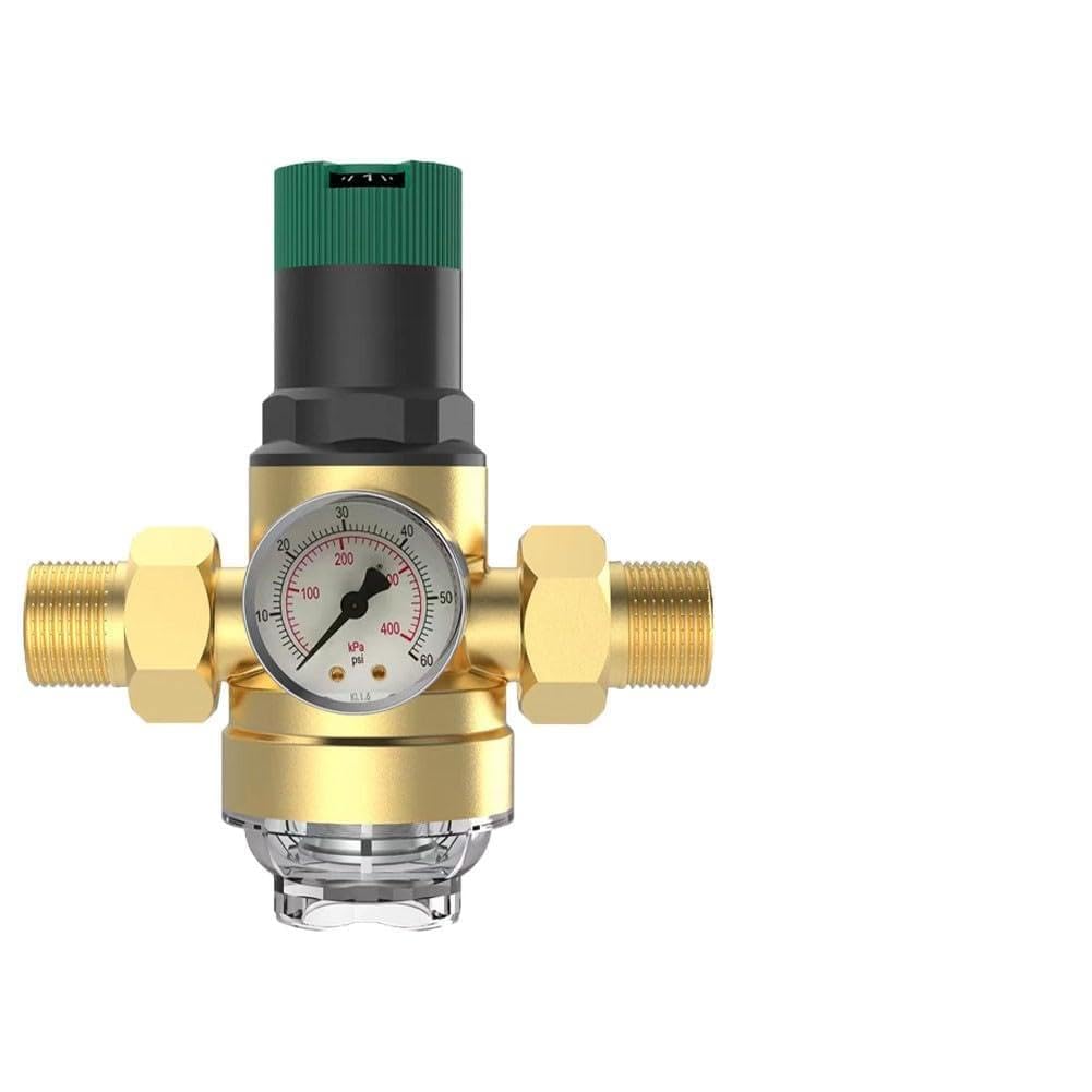 RichVibe Riduttore di pressione dell'acqua con manometro e filtro, in ottone, 1/2 DN15 3/4 DN20, 0,1-7,5 MPa per impianti idraulici domestici, commerciali