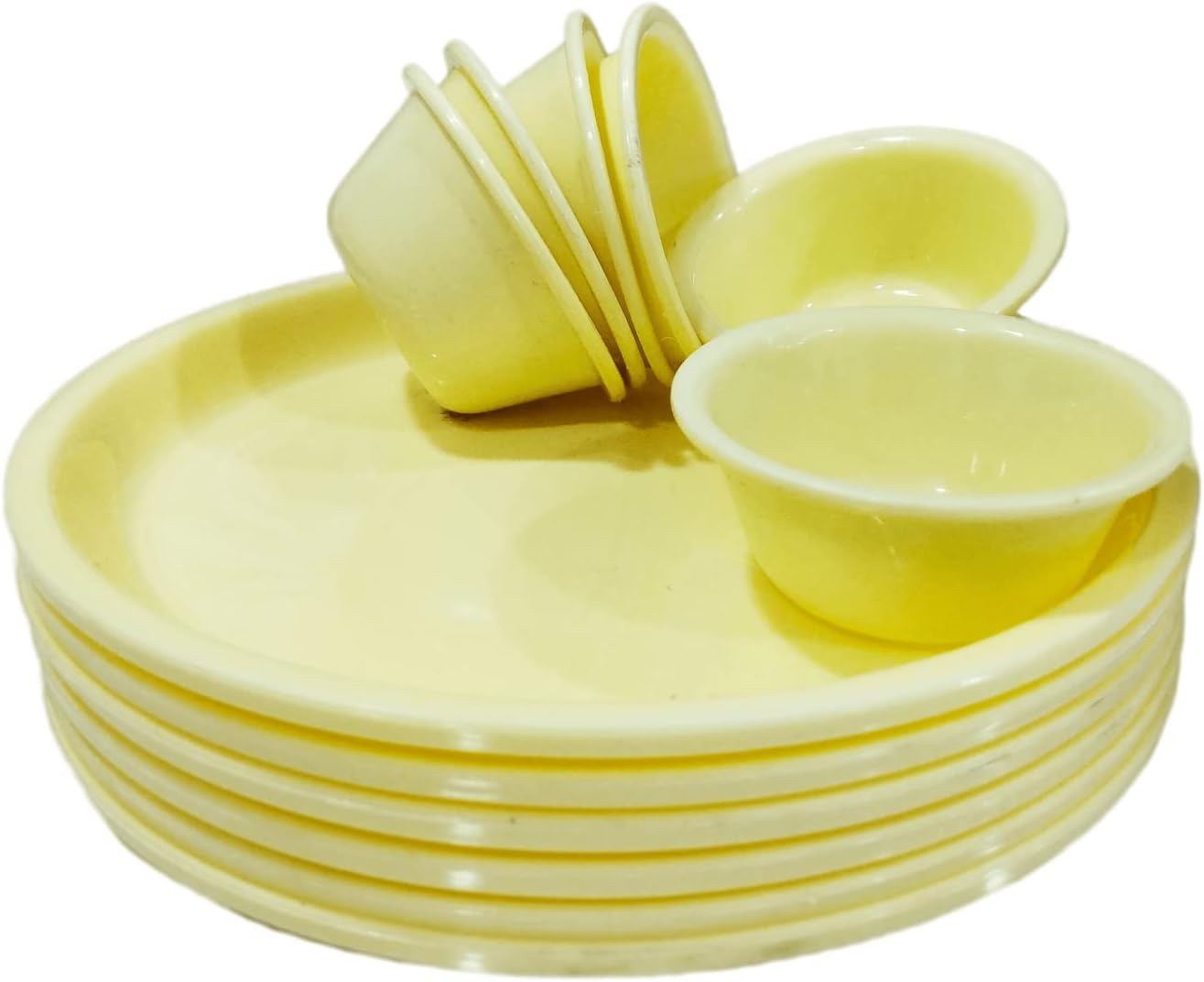 Hriday Foods Off White Round Quarter Plastic Plates with Chatni Bowl – Set of 6 (12 Pieces Total) | Food-Grade Plastic | Microwave Safe | Ideal for Serving Snacks at Parties