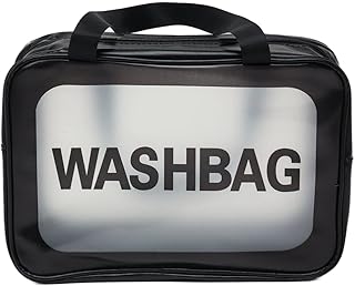 حقيبة مكياج شفافة مقاومة للماء مكونة من 3 أقسام | اختيار قوي للسباحة والاستحمام والسفر والطائرة والحمل متعدد الأغراض, الان لدى 🏅 امازين (اسود)