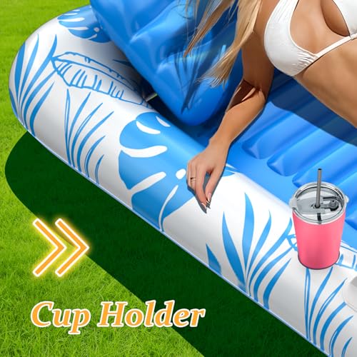 Rrtizan Inflatable Tanning Pool Rafts for Adults, 83.5\" x 52.4\" Adult Pool Floats with Pillow, Cup Holder & Handles, 4-in-1 Suntan Tub Raft Floatie for Pool, Backyard, Kids\' Ball Pit - Thumbnail 5