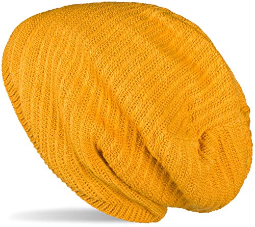 styleBREAKER Unisex Strick Beanie Mütze mit Thermo-Fleece Innenfutter, Einfarbige Winter, Uni Strickmütze 04024176, Farbe:Curry