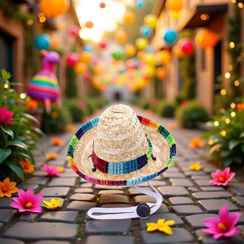 Lustiger Hund Sombrero Hut, Verstellbare Chihuahua Cosplay Cap, mexikanisches Party-Kostüm, Kleidung Dekoration für Haustier Hunde Geburtstag Weihnachten und Halloween Bekleidung Zubehör