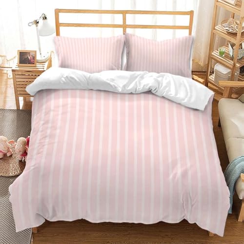 Funda Nordica de 3 Piezas para Cama 90 Rayas Verticales Funda Edredon 135x200 cm Rosa Ropa de Cama de Microfibra Transpirable con Cremallera y 2 Fundas de Almohada 50x75 cm B-2382