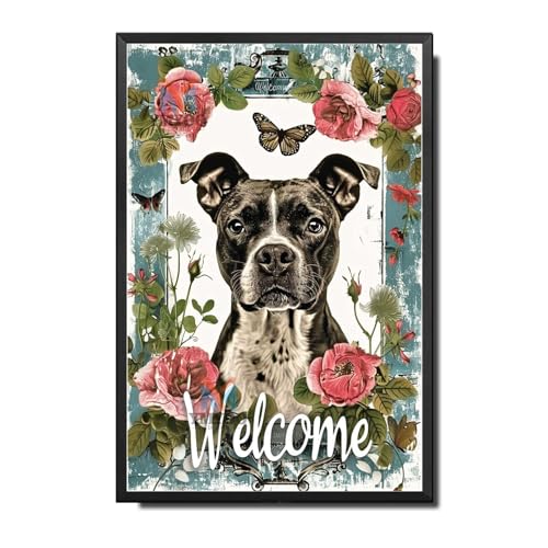 Ymyoo Decorative Tin Sign Strong Staffordshire Welcome with English Roses for Home Entries Staffordshire Enthusiast Areas Easy Install Corrosion Resistant Aluminum 12×16 Inches with Metal Frame
