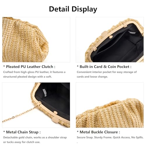 Image of Gurina Pleated PU Clutch Purse for Women Formal - Evening Bag with Detachable Chain for Weddings, Proms