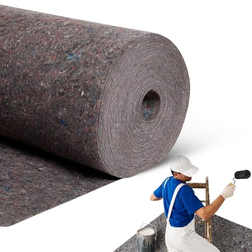 Fieltro Protector de Suelos Pintor, Rollo Fieltro para Suelo y Muebles, Producto reciclable, Uso en Reformas, Pintura y Mudanzas, Capa Polietileno Antideslizante 180 g/m2, 1 Rollo de 90 cm x 20 Metros