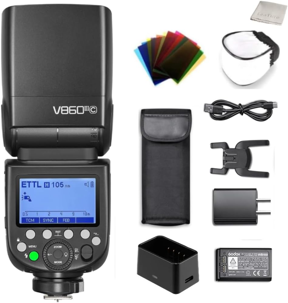 Godox V860III-C for Canon Camera Flash Speedlight Speedlite Light, 76Ws 2.4G TTL HSS 1/8000s,2600mAh Battery,480 Full-Power Flashes,0.01-1.5s Recycle Time,10 Levels LED Modeling Lamp Light for Canon
