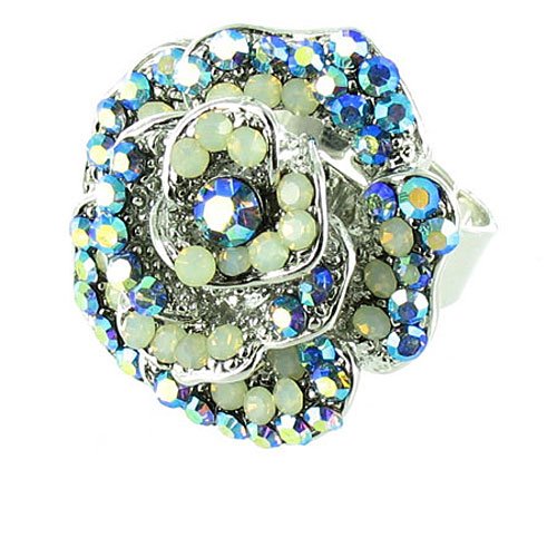Anillo de cóctel trisunuk pequeño azul en plateado cómodo y ligero