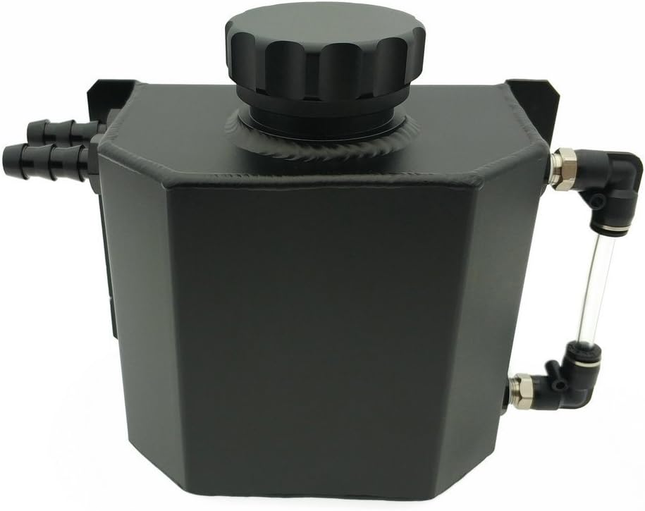 Soosee JDM Universal 1L Coolant Radiator Overflow Recovery Water Tank Reservoir Bottle Polished Aluminum Black