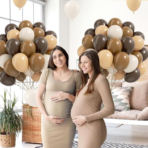 Image of 60pcs Brown Balloons 12inch with Dark Brown Coffee Nude Sand White Balloons for Boho Neutral Cowboy Baby Shower Birthday Party Decorations