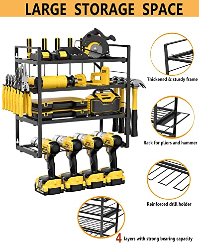 Power Tool Organizer Wall Mount, 4 Layers Power Tool Storage Rack, Amoowis Drill Holder Storage, Cordless Tool Organizer, Garage Organization And Storage, Floating Tool Shelf For Pegboard Screwdriver #TOP1