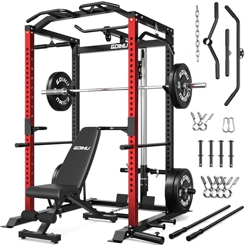 Image of C1-V4 Power Cage, 2000LBS Squat Rack with LAT Pulldown, Multi-Function Weight Cage Strength Training Machine, Workout Cage with More Attachments for Home Gym Garage