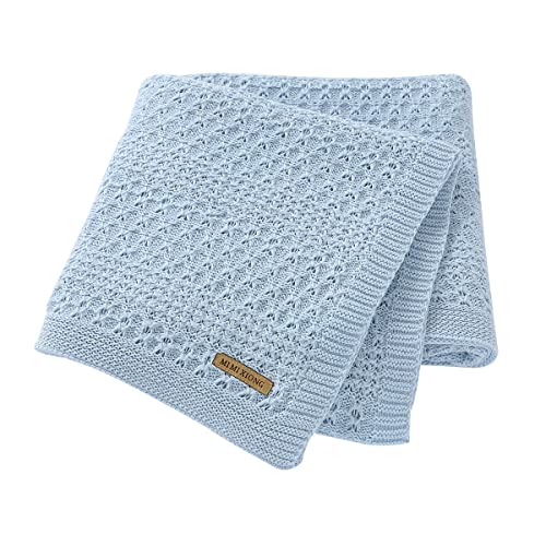 Image of mimixiong 100% Pure Cotton Extra Soft Cellular Baby Blankets for Newborn Baby Size 30 x 40 inches Blue