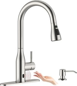 APPASO Touchless Kitchen Faucet with Pull-Down Sprayer and Soap Dispenser | Brushed Nickel Faucets Touchless, Hands-Free Motion Sensor for 1 to 4-Hole Kitchen Sinks, Single Handle High Arc, Lead-Free