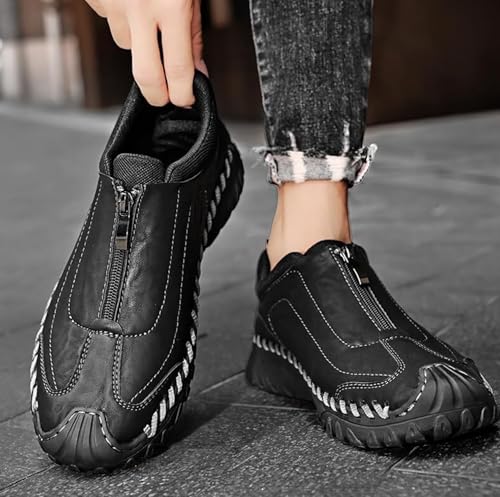 Men's Leather Loafers Italian Handmade Zipper Non-Slip Waterproof Casual Shoes Outdoor Sports Shoes Fashion Hiking Shoes4