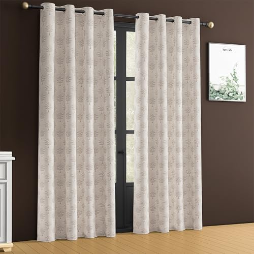 Image of Yellow Weaves 2 Pcs Jacquard Tree Eyelet Long Door Curtain - Perfect for Home, Office, Bedroom, Living Room & Balcony - 9 Feet (Beige)