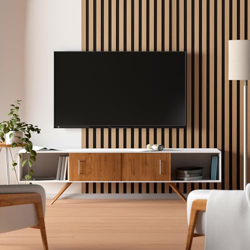 Wall Panel Wood Slat | Decorative Wooden Panelling 3D Slatted Acoustic Sound Absorbing Ceiling or Wall Slats 120 x 60 cm (Oak)