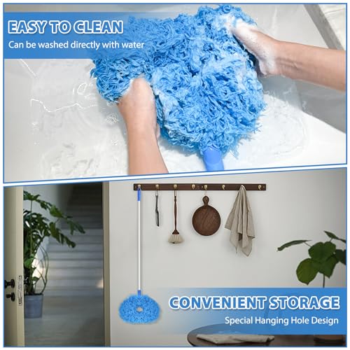 Image of Ceiling Fan Cleaner Duster High Ceiling Extended Fan Blade Cleaner from 13 to 50 Inch Reusable Microfiber Ceiling Fan Duster with Extension Handle for Furniture Bookshelves Wall Door (Blue)