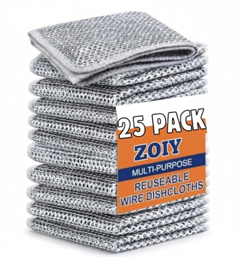 ZOIY 25 Pack Non-Scratch Wire Dishcloth, Steel Scrubber for Utensils Cleaning, Multipurpose Wet and Dry Cleaning Dish Wash Cloth Scrubber for Washing Dishes, Sinks, (25)