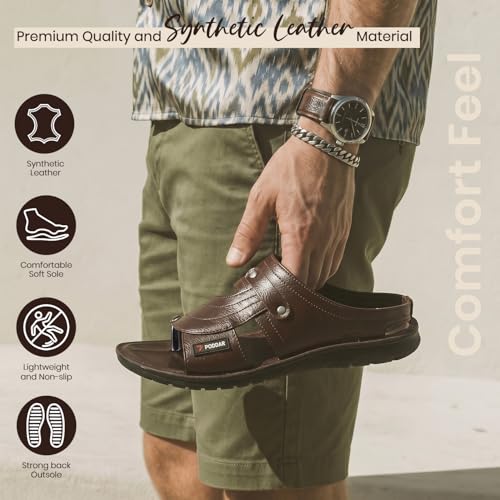 Image of Poddar PU Slippers for Men | Premium Daily Use Footwear | Comfortable Soft Sole Anti-Skid Sandals | Stylish Lightweight Casual Chappal for Office, Home & Outdoor Use