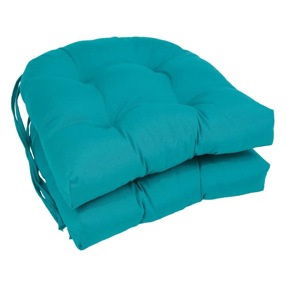 Casual, Classic Style Aqua Color Patio Chair Cushions Set of 2 Size: 16 in. D X 16 in. W X 3.5 in. H, U-Shape Rounded Back Fade Resistant | All Season Pretty Blue Shade, Super Comfy Highly Durable