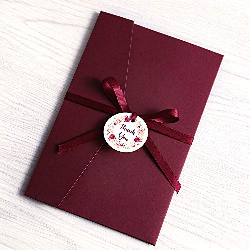 Doris Home 50Pcs Personalized Burgundy 4.7 X7.1Inch Tri-Fold Wedding Invitations For Bridal Shower/ Dinner/Party With Ribbon And Tags #TOP4
