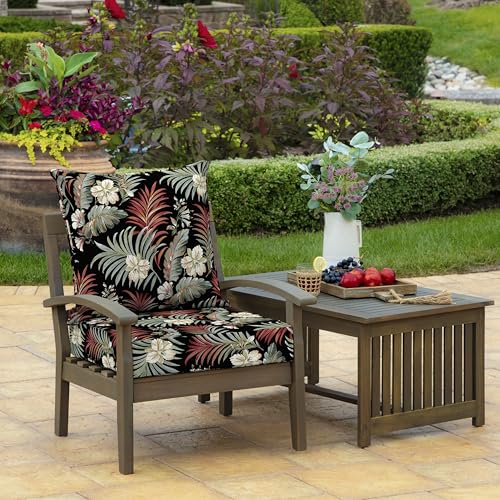 Image of Arden Outdoor Deep Seat Cushion Set, Foam, 2-Pack, 22x24, Black Tropical | Sofa, Couch, Conversation Set, Premium High-Density Foam, Never Flattens, Mold and Mildew Resistant