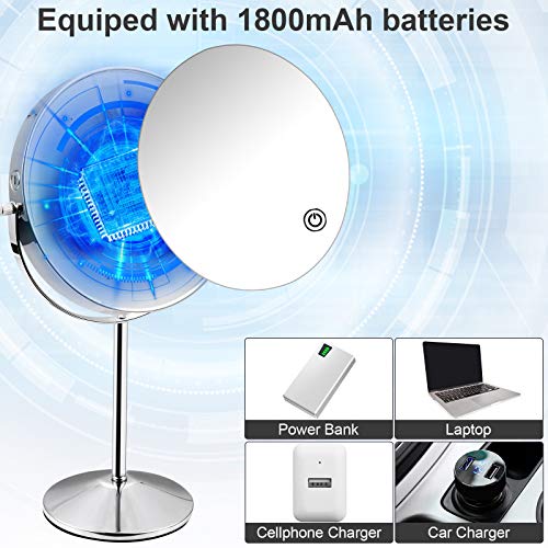 Micacorn Makeup Mirror Double-Sided 1X 7X Magnified Vanity Mirror with LED Light USB Rechargeable Touch Screen 3 Colors Brightness Adjustable 360° Rotation for Dressing Table, Bathroom, Bedroom - Image 3