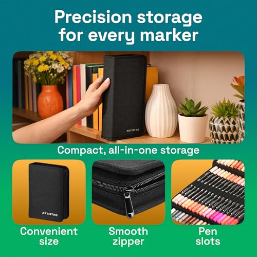 Image of ARTISTRO Acrylic Paint Pens With Storage Bag for Calligraphy - Markers With Brush and Fine Precision Tips - Multisurface Painting for Fabric, Rock, Glass, and More (72 Markers, Dual Tip Brush + Fine)