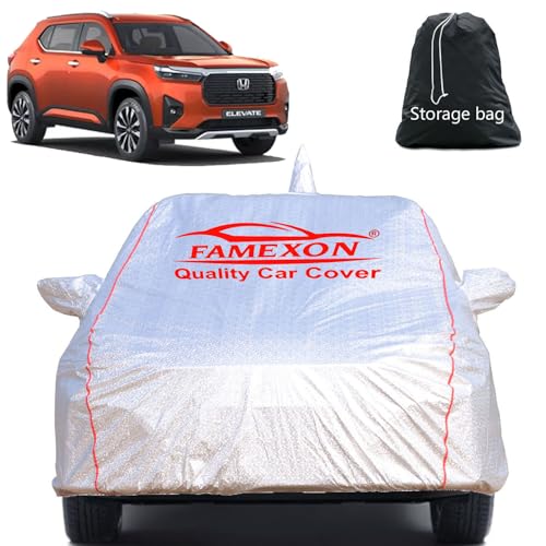 Image of Full Body Car Cover for Hyundai Elevate with Mirror and Antena Pocket Triple Stiched(Silver with Red Piping)