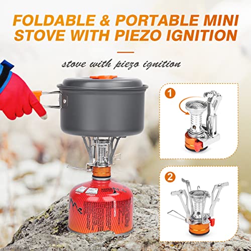 Bisgear 16Pcs Camping Cookware Backpacking Stove Mess Kit – Camping Cooking Set - Camping Pots And Pans Set - Camping Accessories Equipment - Backpacking Supplies Survival Gear #TOP3