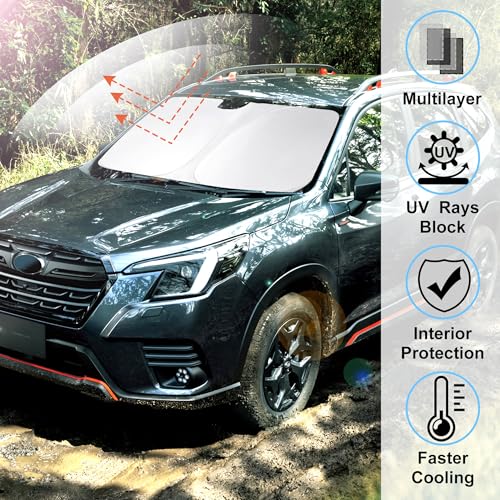 Image of Windshield Sun Shade Custom Fit 2019-2024 2025 2026 Subaru Forester Accessories(Crossover, Base, Premium, Sport, Limited) Front Sunshade Window Shade Keep Car Interior Cool