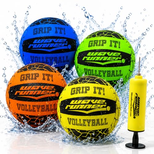 Wave Runner Waterproof Pool Volleyball with Sure-Grip Technology, 8 Inch Soft Water Volleyball Ball for Pool, Beach, Lake & Backyard Games, Outdoor Volleyball for Kids, Teens & Adults, Pump Included