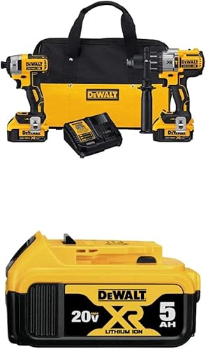 DEWALT DCK299M2 20V MAX XR 4.0Ah Kit combinado de taladro martillo inalámbrico premium y destornillador de impacto con DCB205 20V MAX XR 5.0Ah