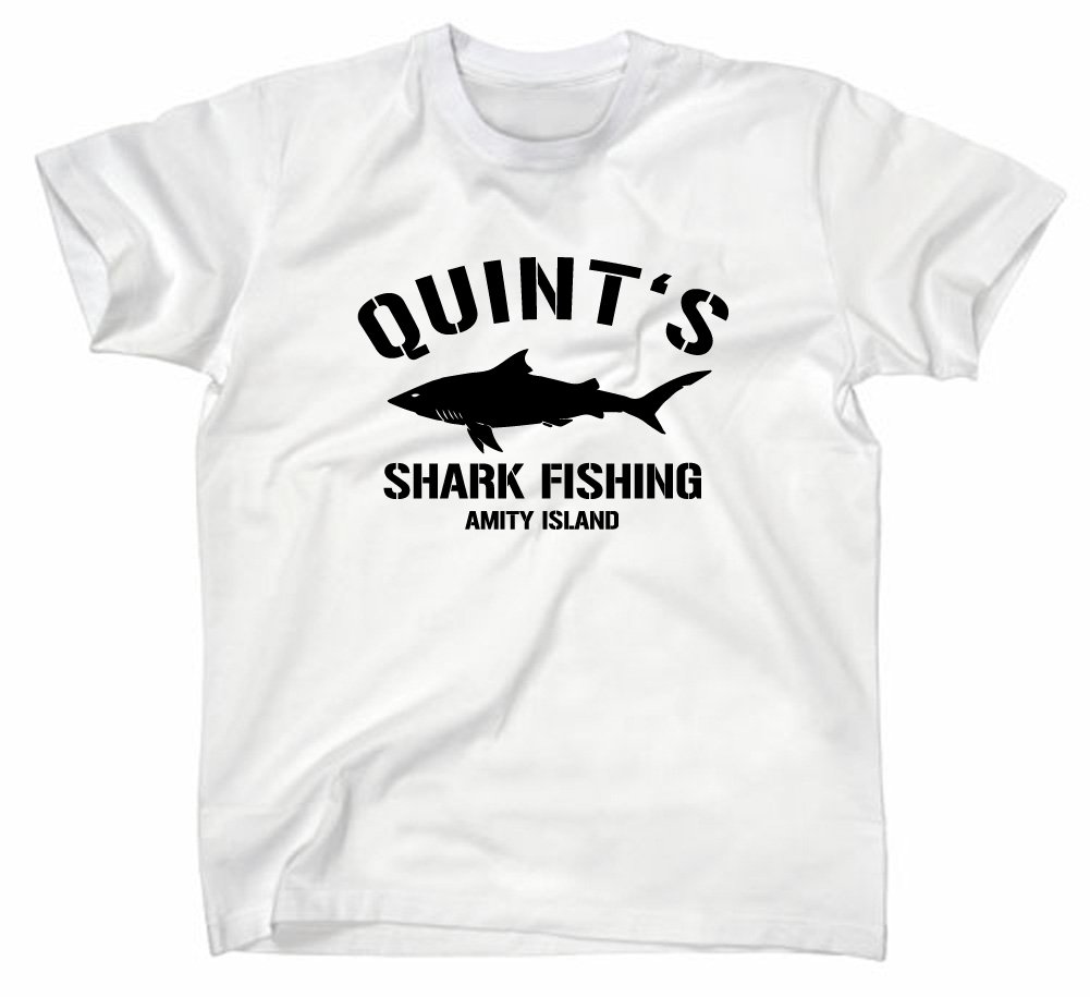 Styletex23 Men's White Quint's Shark Fishing Amity Island T-Shirt, M,