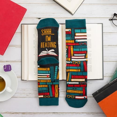 Lavley Book and Reading Socks - Cozy Funny Socks for Men and Women, Great Gift for Book Lover or Fun Everyday Wear