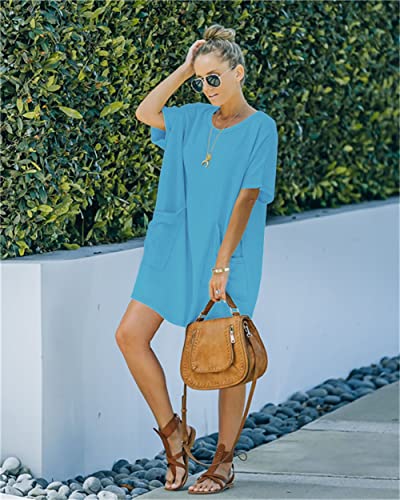 Image of Women's Casual Summer T Shirt Dress Elastic Loose Short Sleeve Dress with Pocket for Women