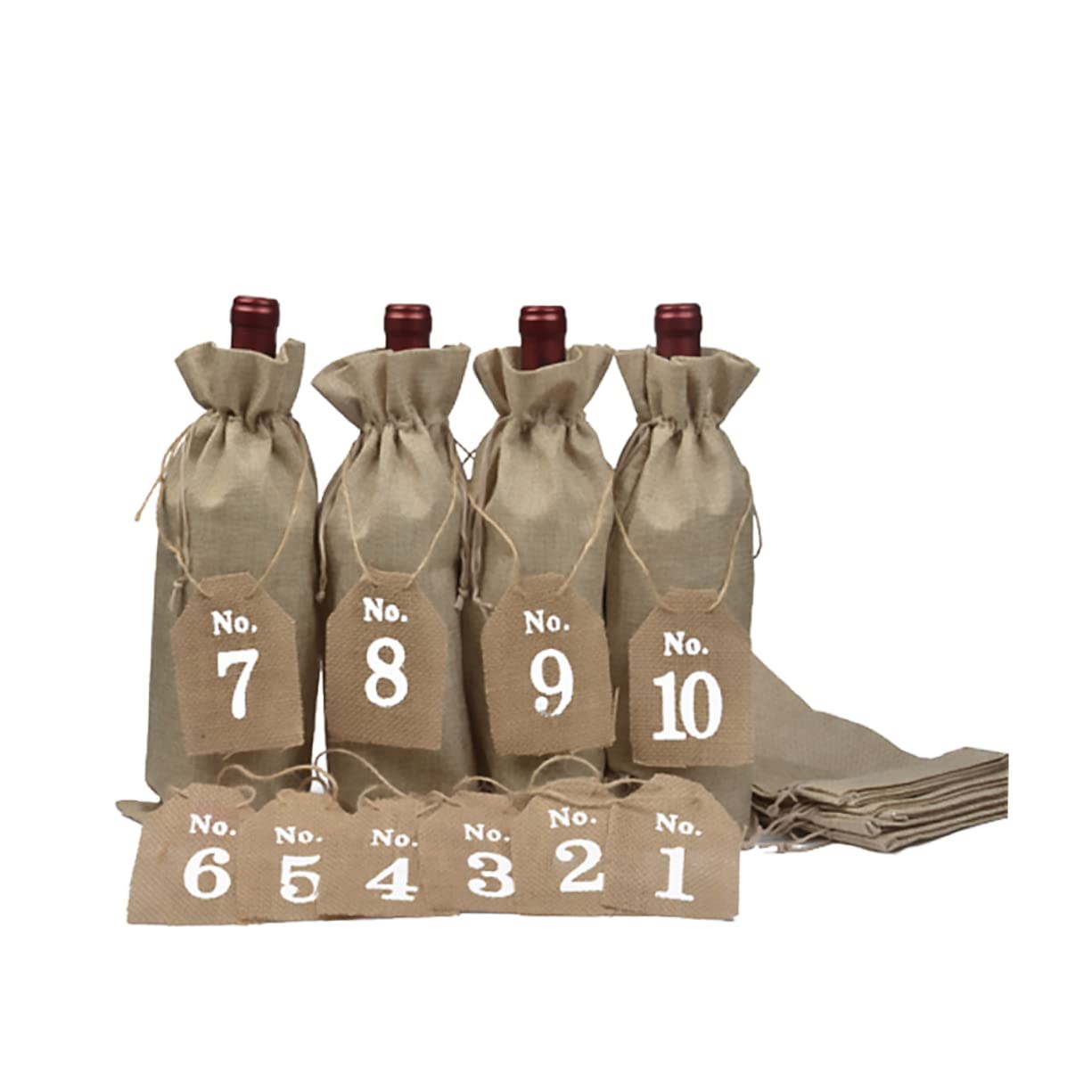 Housses en jute pour bouteille de vin et étiquettes numérotées de conservation en cave