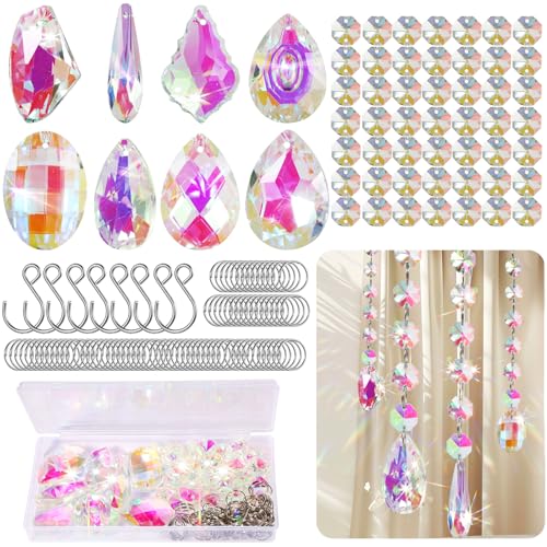 Annickee 166 Stück Sonnenfänger Kristall Bastelset, Sonnenfänger Fenster Regenbogen Maker, 50 Stück Lotus Perlen Anhänger Deko, Fensterdeko Hängend, Suncatcher Fensterdeko Windspiele