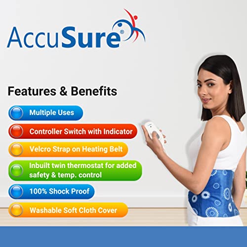 Image of AccuSure H3001 Heating Pad (30x21 cm) Regular Size | Electric Heat Pad for Back, Neck, Shoulder & Period Cramps | Soft Fabric | Fast Heating | Reusable | Temperature Control | Unisex Use