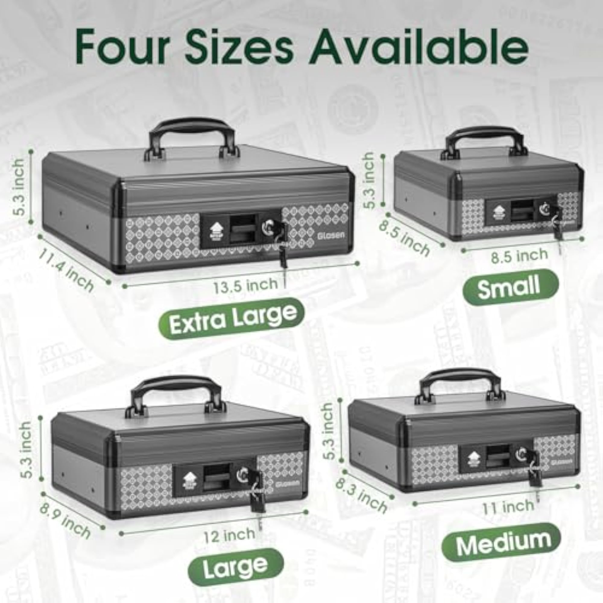 Cash Box with Key Lock Aluminium, Portable Cash Storage