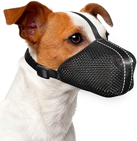 PZRLit Dog Muzzle for Small Medium Large Dogs, Durable Air Mesh Fabric Soft Dog Mouth Guard, Breathable Drinkable with Adjustable Straps & Buckle, No Bit Bark & Chew (Medium)