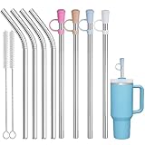 8 PCS Stainless Steel Straw for Stanley 40oz Adveture Quencher Tumbler, 12 inch Metal Replacement Straws with 8 PCS Straw Cover -  Miracredo