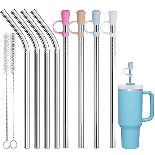 8 PCS Stainless Steel Straw for Stanley 40oz Adveture Quencher Tumbler, 12 inch Metal Replacement Straws with 8 PCS Straw Cover -  Miracredo