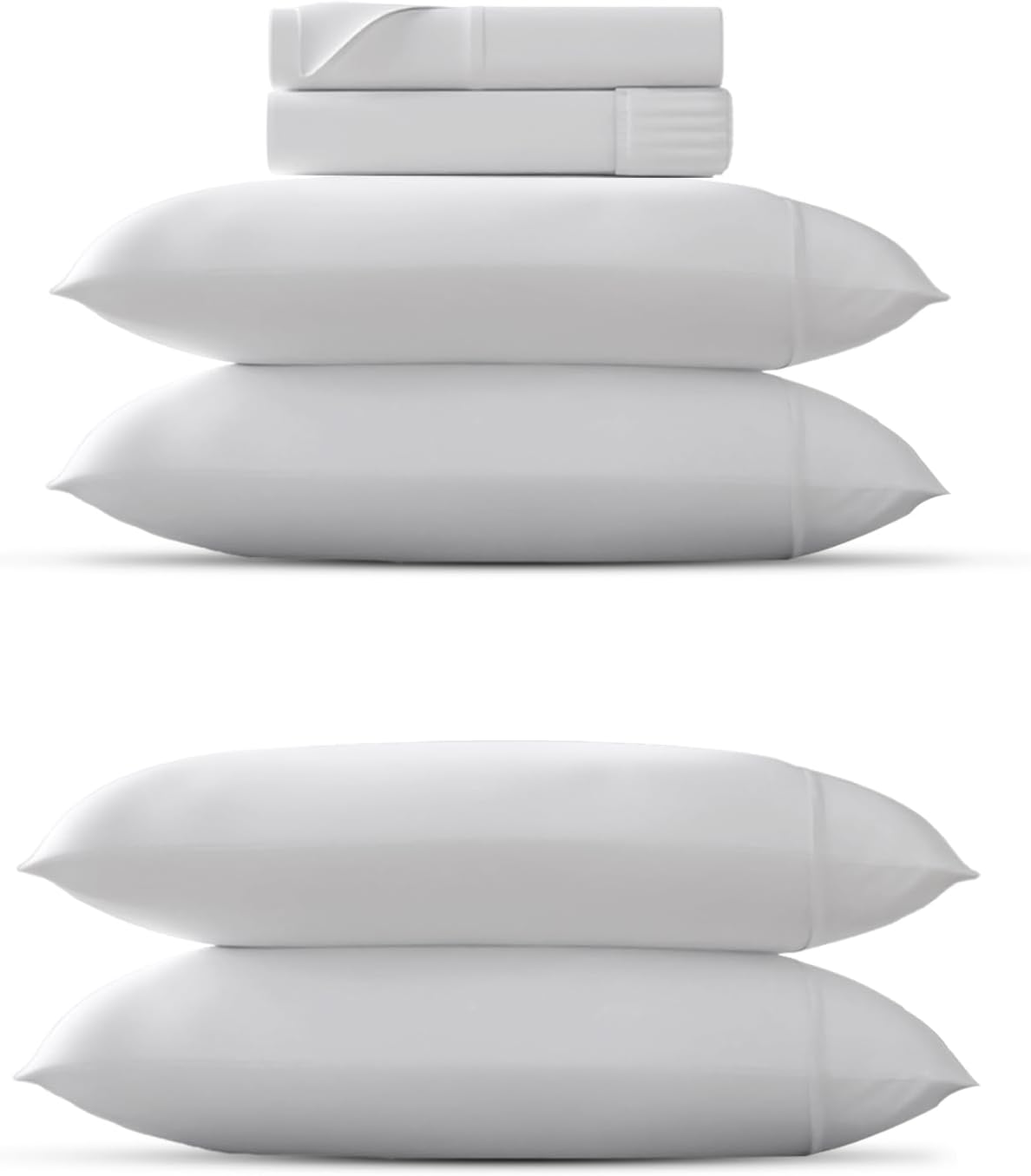 TEXAS LINEN CO. 6 Piece Bedding Bundle - 1500 Thread Count Extra Long Staple Egyptian Cotton 4 Piece Sheet Set(California King, Light Grey) and an Extra Pair of Matching Pillowcases