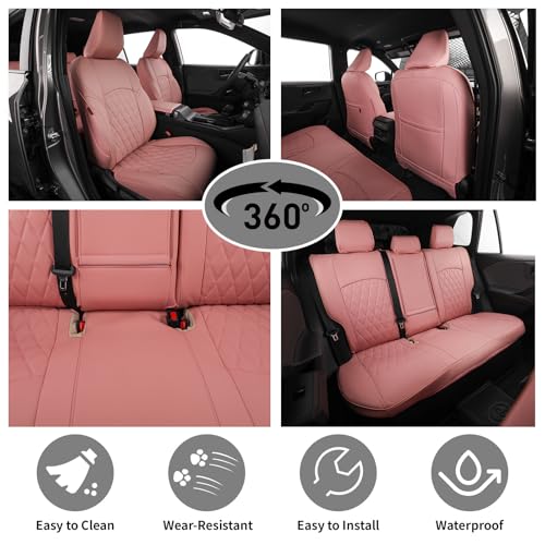Image of EKR Rav4 Seat Covers Custom Fit for Toyota Rav4 (Hybrid) SE /XSE 2026, Car Seat Cover Full Set for SUV,Factory-Style Upgrade, Easy-Wipe Protection,Faux Leather(Pink)